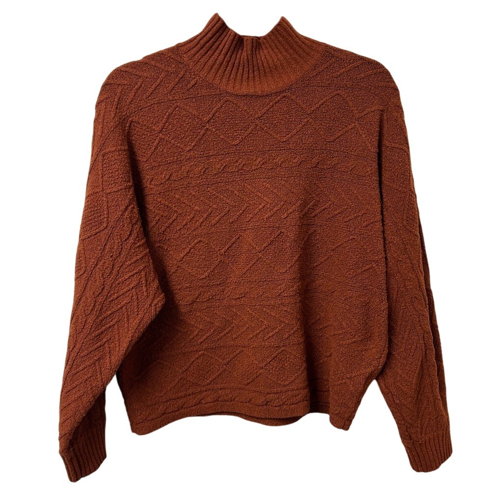 Olive‎ & Oak Women's Reddish Brown Turtleneck Pattern Sweater Size Large